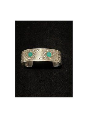 Antique Art Deco Sterling Silver Bangle Bracelet Chrysoprase Floral 6in 24g